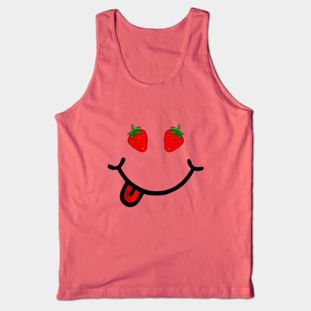 Strawberry & Smile (in the shape of a face) Tank Top by Tilila